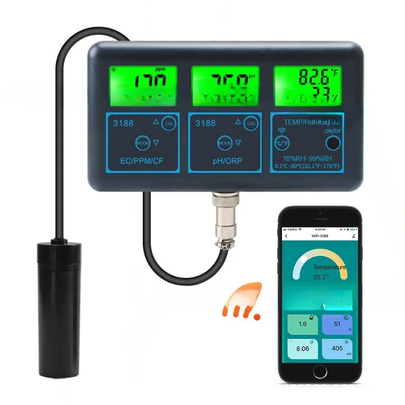 

Connect 7-in-1 PH value TDS hardness ORP/CF/EC temperature and humidity water quality tester PH meter