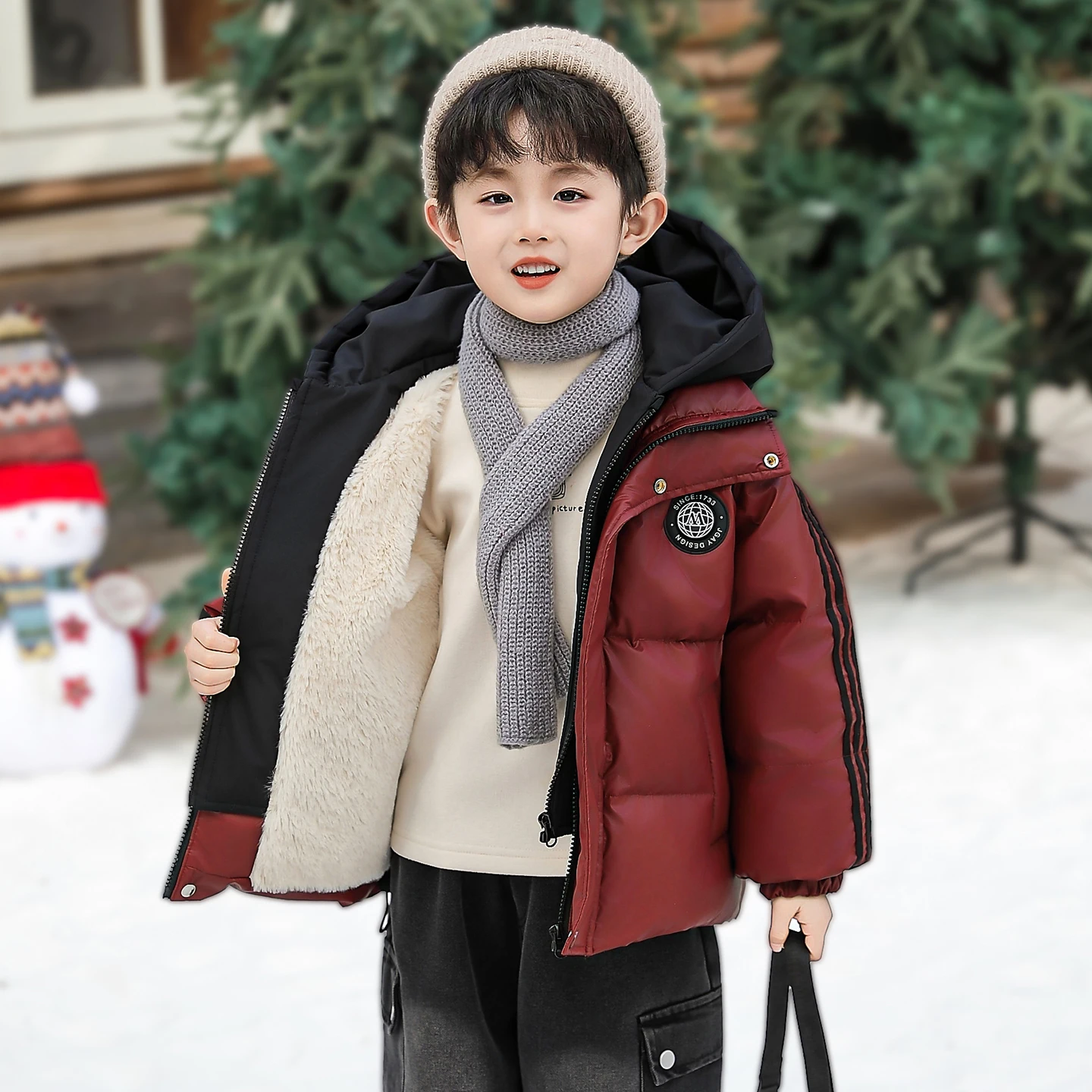 

Модная белая пуховая куртка для мальчиков: теплая зимняя куртка с флисовой подкладкой, молодежная, в корейском стиле, свободного кроя, верхняя одежда