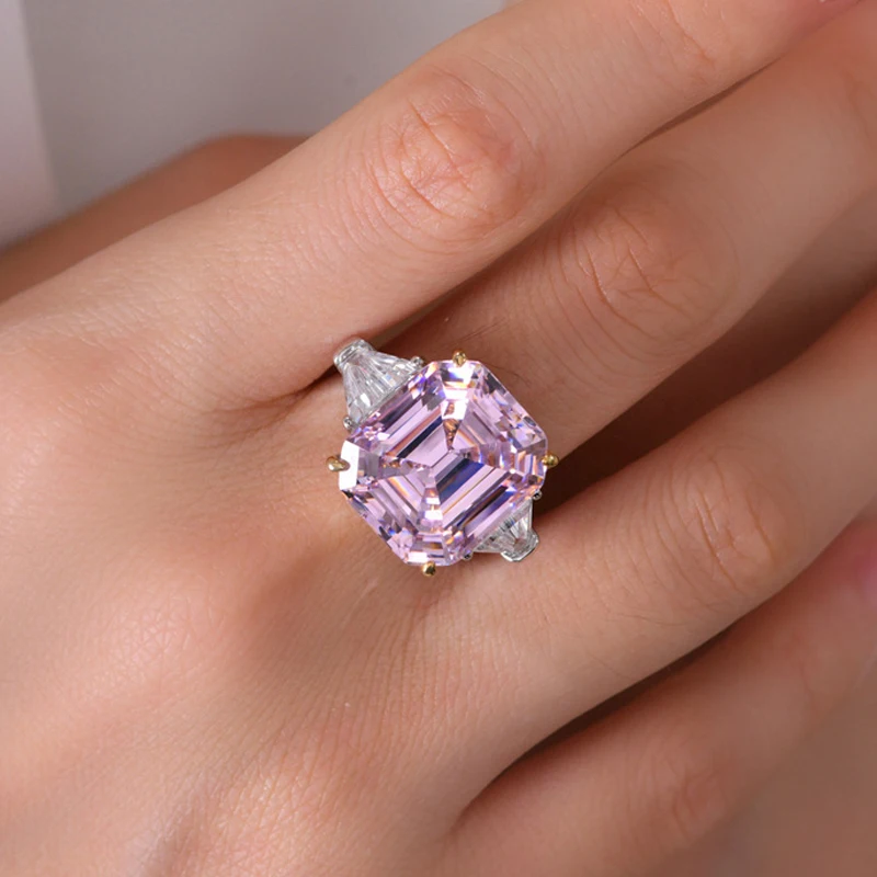 OEVAS 100% 925 Sterling Silver Sparkling 14*16mm Pink Yellow High Carbon Diamond Fine Jewelry Wedding Party Fine Jewelry Gifts