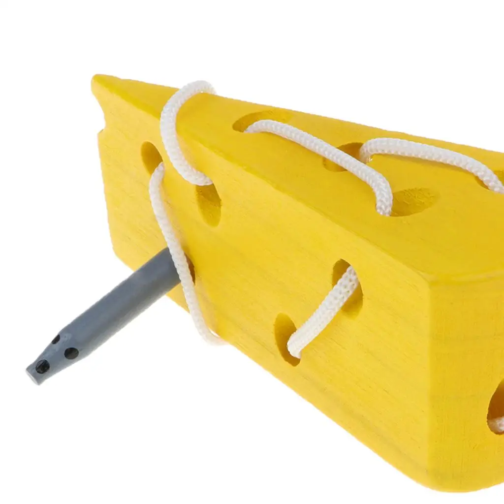 Rompecabezas Montessori de inteligencia infantil, juguete de queso de madera, juego de cordones para enhebrar