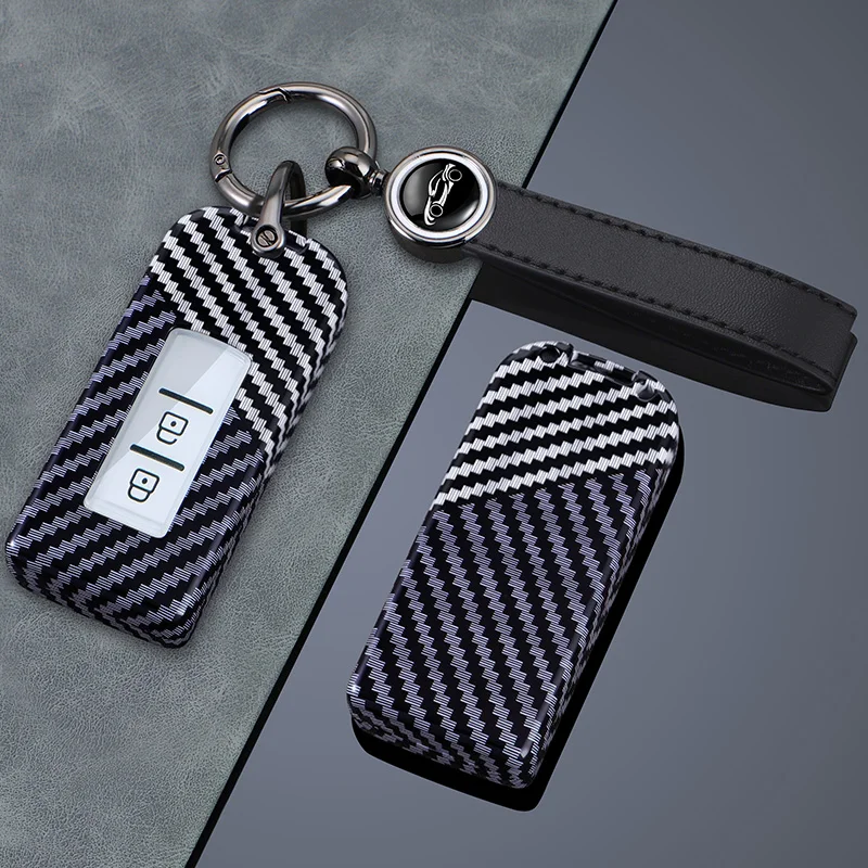 For Mitsubishi Lancer Xpander Outlander ASX EX Pajero Sport Eclipse Cross Montero Carbon Fiber Car Key Case Cover Shell Keychain