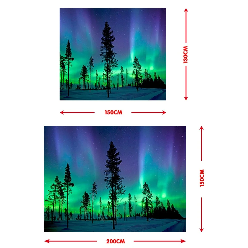 Natural Forest Aurora  Printed Large Wall Tapestry Hippie Wall Hanging Bohemian Wall Tapestries (150x100cm/150x130cm/200x150cm)