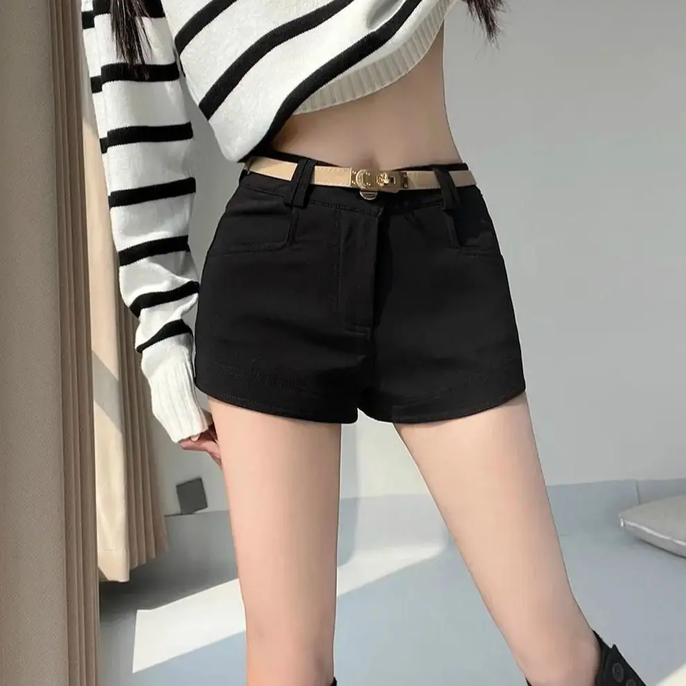 High-Waisted Versatile Belt Shorts Women Spring Autumn Hot Girls With High-End Slim Casual Khaki Plus Velvet Boot Pants