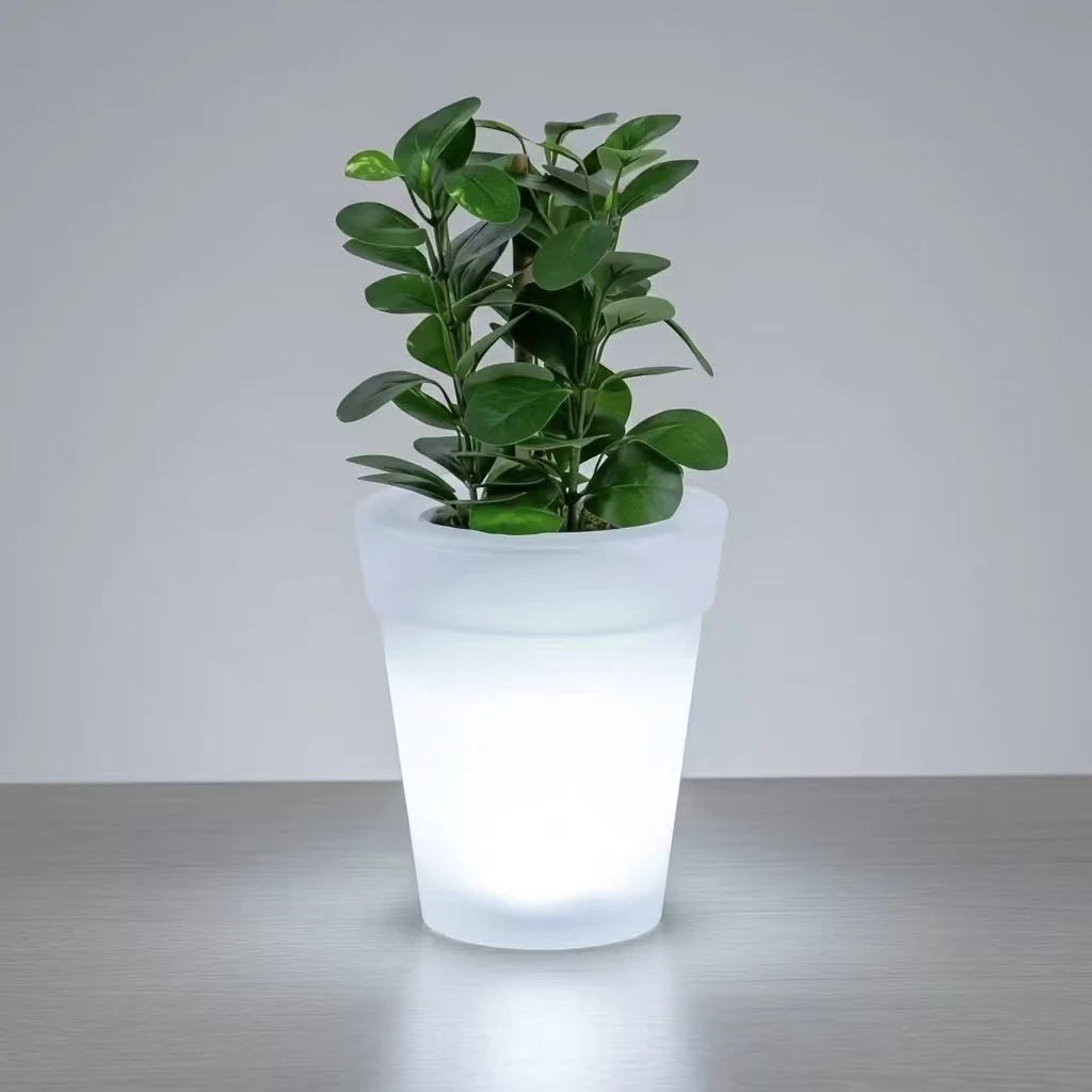 Solar Flower Pot Light,  White Glowing Planter, Solar Powered with Auto On Off at Dusk, Waterproof Outdoor Garden Decorative Light for Patio, Deck, Yard, Balcony, Walkway