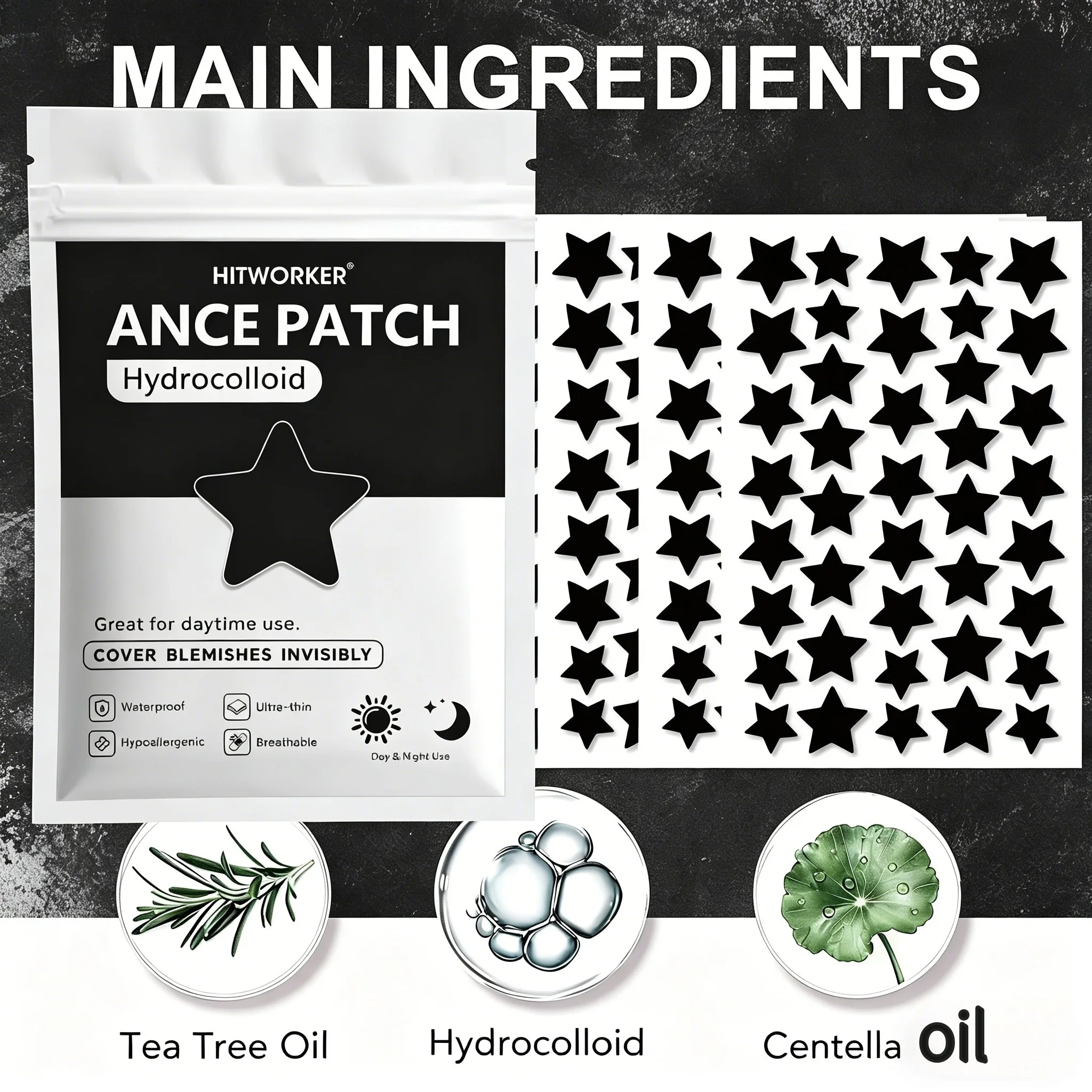 200Pcs Star Acne Pimple Patches, Hydrocolloid Invisible Blemish Spot Stickers for Facial Skin Care