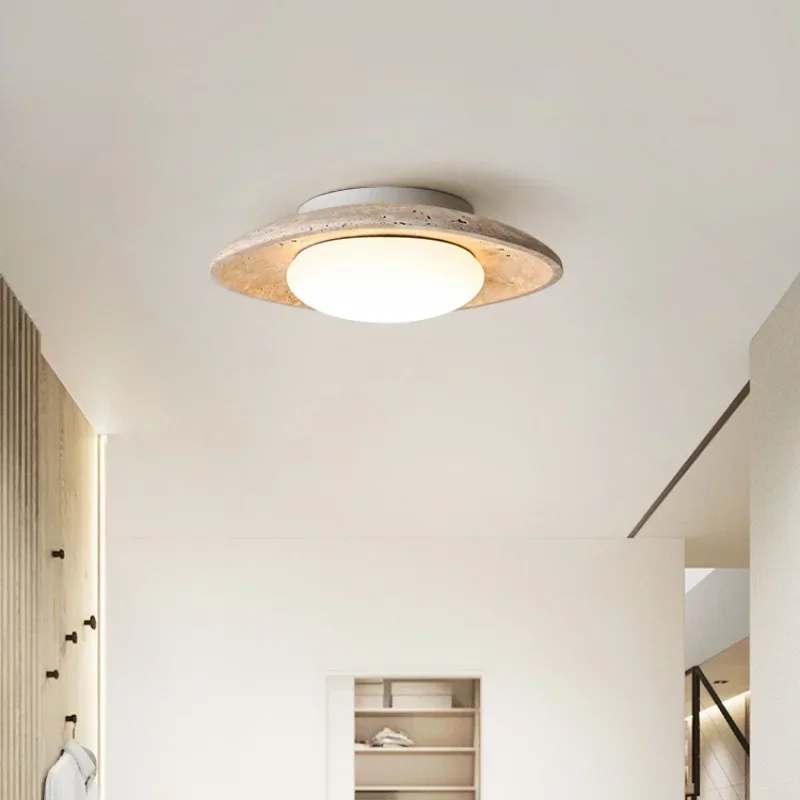 

2025 Nordic Modern LED Ceiling Lamp Natural Stone Aisle Porch Living Room Light Fixtures Yellow Travertine Home Lighting La