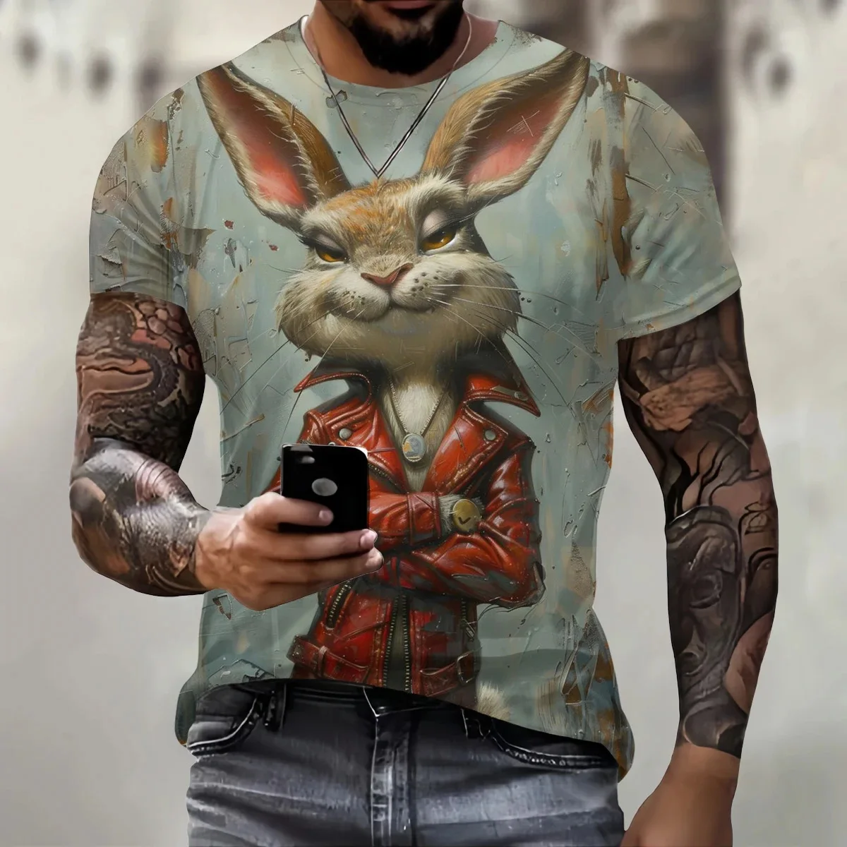 

Trendy men's clothing 3D animal print men's T-shirt street fashion hip-hop casual round neck short sleeved loose summer top tees