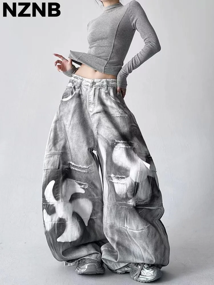 

Дизайнерские повседневные джинсы с распылителем для женщин, осень 2022, новые свободные утягивающие универсальные прямые широкие брюки