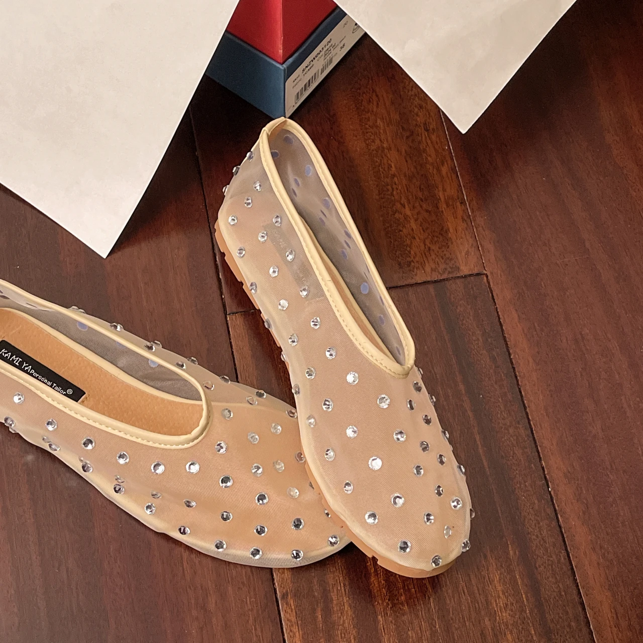 

Vintage Rhinestone Square Toe Shallow Single Shoes Women's Summer 2025 New Niche Design Non-slip Flat Ballet Shoes