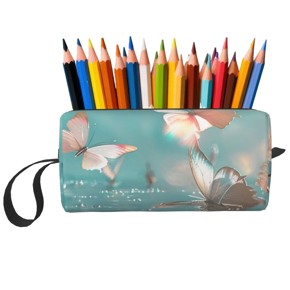 Sparkling Sea And Butterflies Pencil Case for Students Gifts Pen Box Pencil Bag Stationery Supplies Travel Women Organizer Pouch