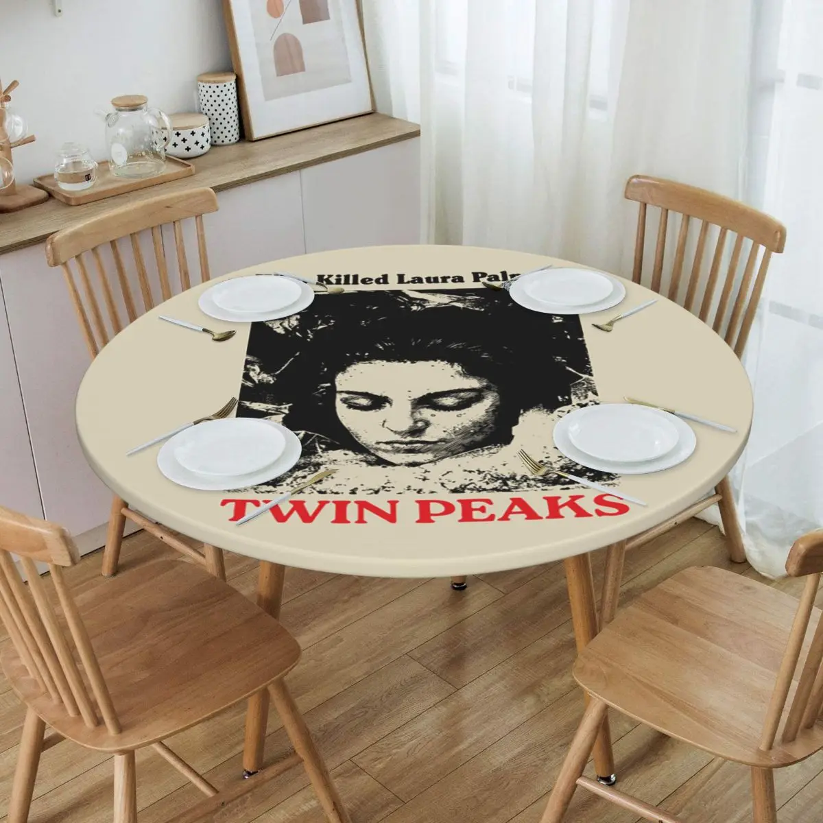 Twin Peaks Movie Who Killed Laura Palmer Waterproof Round Tablecloth Oilproof Table Cloth for Kitchen Events Dining Table Cover