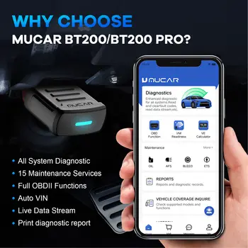 MUCAR BT200/BT200 Pro OBD2 Bluetooth diagnostický nástroj, kompletní systém, diagnostika oleje, SAS 15 reset OBD 2 skener pro všechny čtečky kódů automobilů 10 nejlepší prodej skenování odemknutí auta - №9