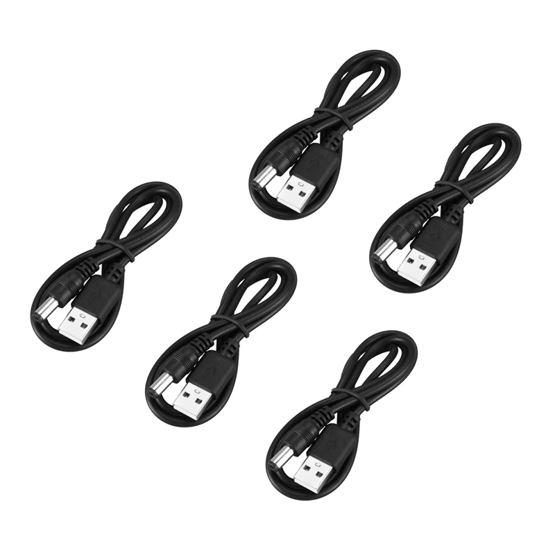 Câble d'alimentation USB 5V DC Barrel Jack, 5x, 5.5mm, 2.1mm, Noir, 75cm