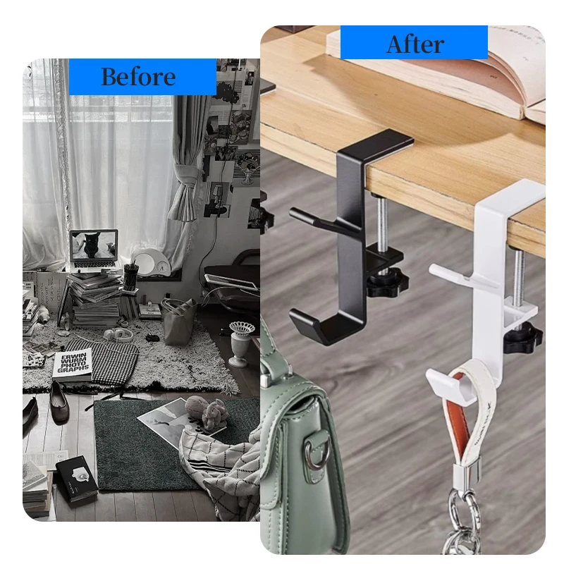 1-6pc Adjustable Desk Edge Hook Gaming Headset Desk Hanger Backpack Storage Hanging Hook Holder Punch-free Home Office Organizer
