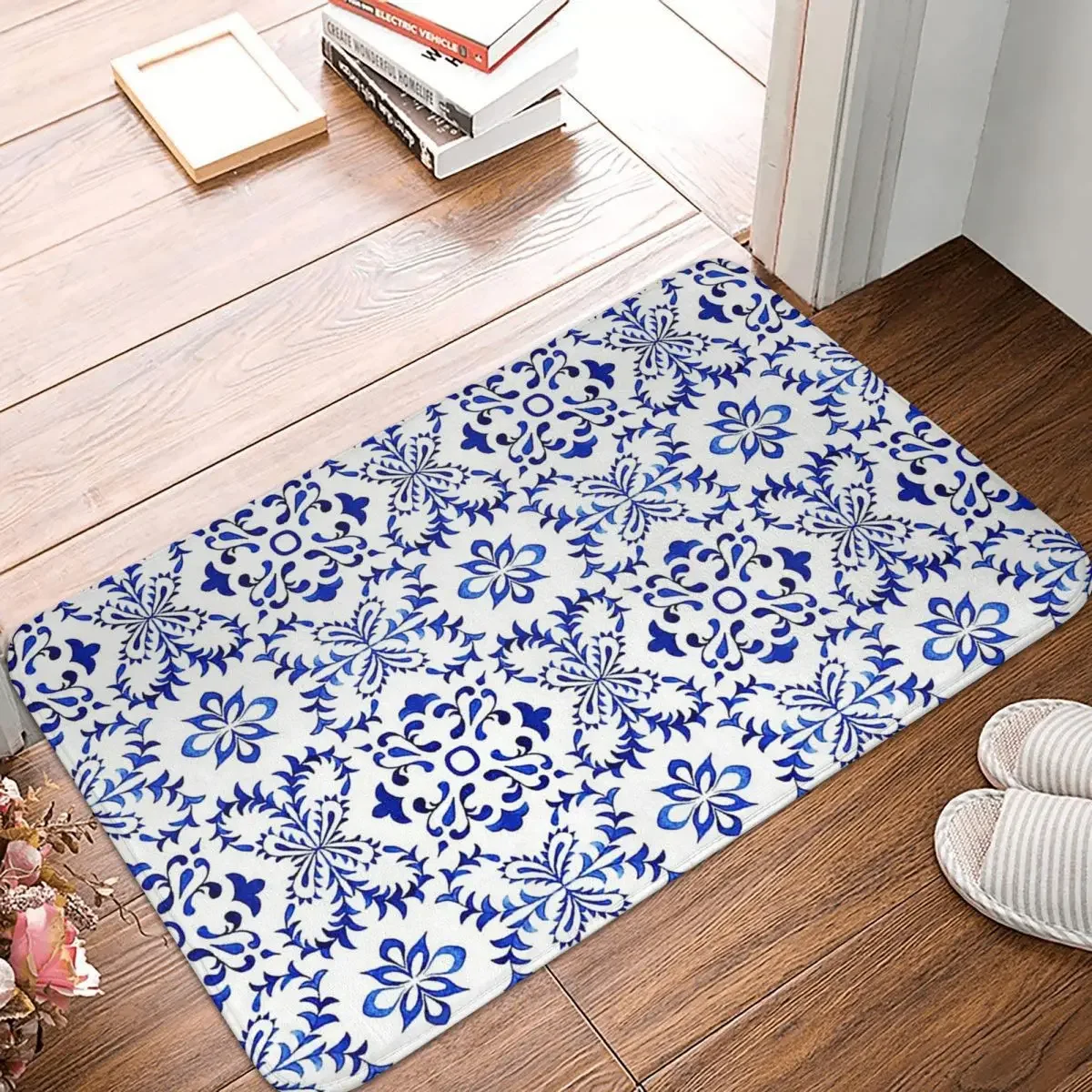 Azulejo Portuguese Tile Watercolor Artwork Doormat Rug Carpet Mat Footpad Polyester Non-slip Water Oil Proof Entrance Kitchen