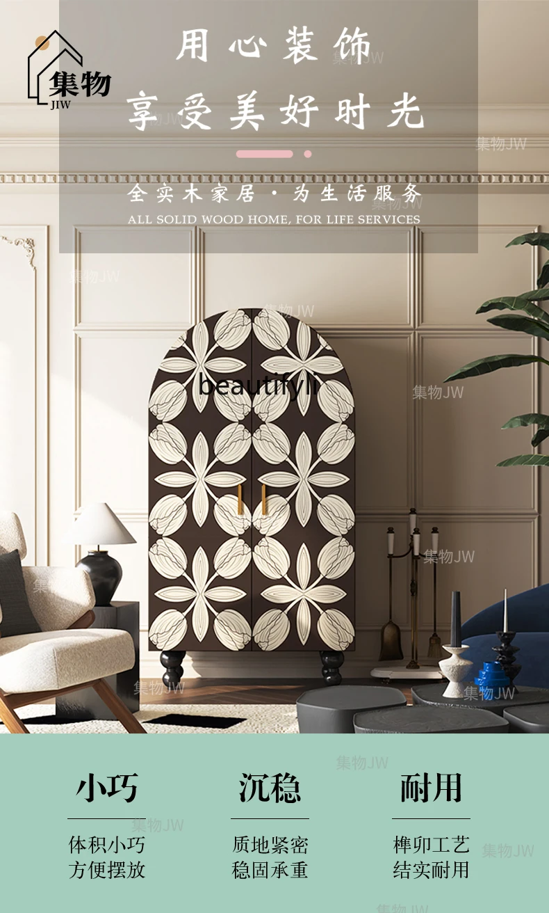 French retro solid wood simple wardrobe opposite door storage cabinet bedroom bedside hanging wardrobe