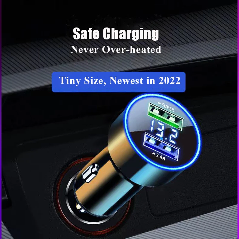 USB Car Charger Dual Ports 120W Super Fast Charging Adapter for Samsung Galaxy Xiaomi Huawei iPhone 13 12 11 Pro Max 7 8 Plus