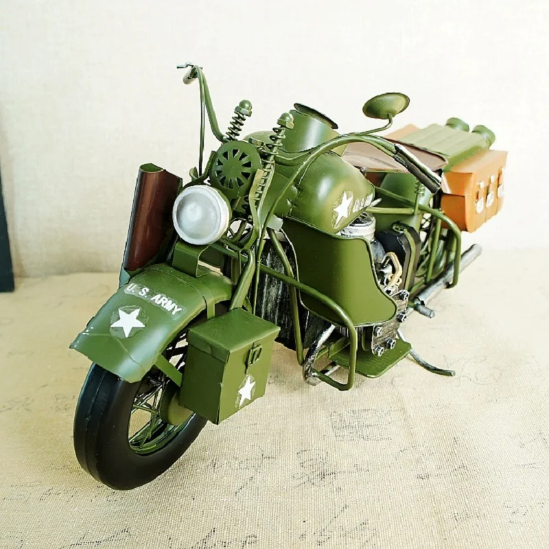 Large Retro Motorcycle Model Green Static Metal Motorcycle Model Home Decoration Collectibles Crafts Best Gift For Friend