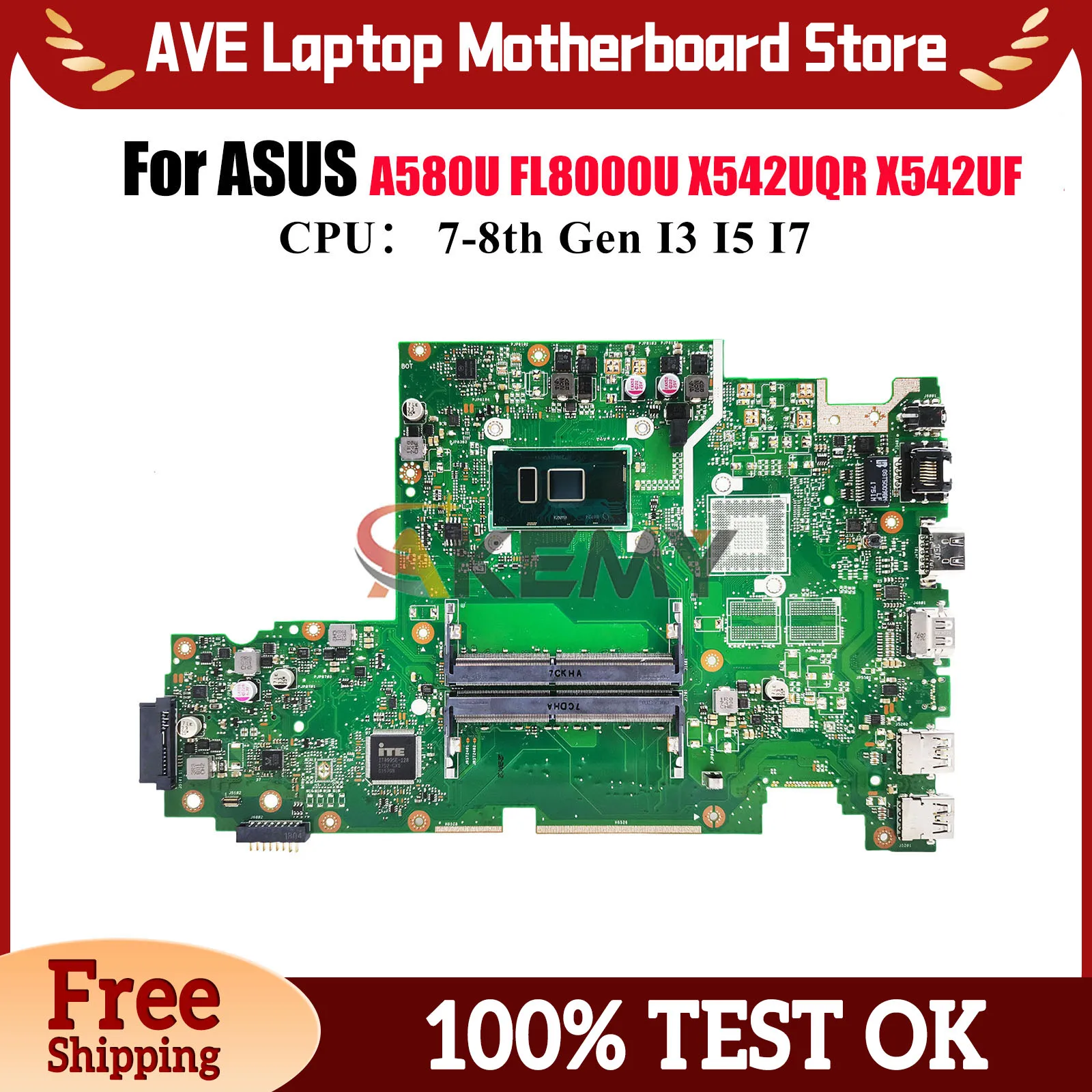 

X542UA Материнская плата для ноутбука ASUS X542UF X542UAR X542UN A580U X542UA X542UQ X542UR FL8000U X542U X542UQR Материнская плата I3 I5 I7 CPU