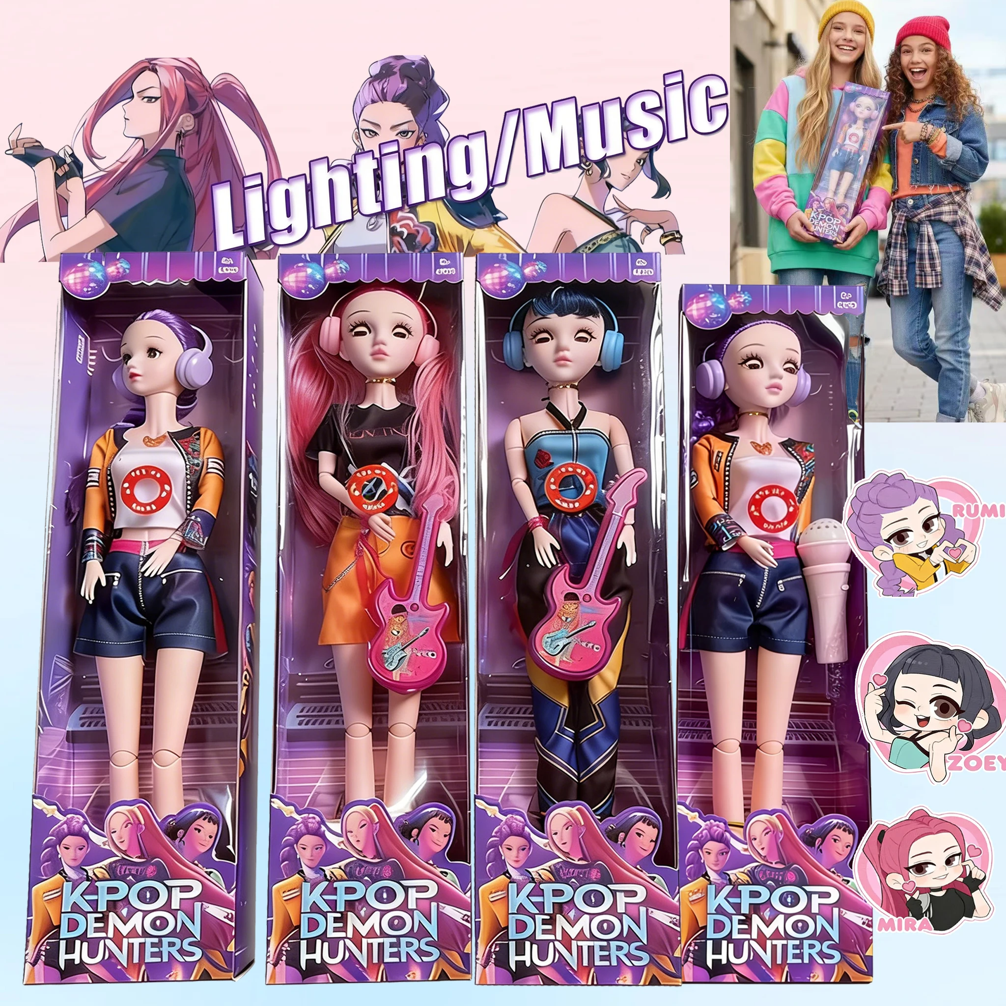 

Music-enabled KPOP Demon Hunters Dolls (Rumi/Mira/Zoey) with Lights & Accessories | Christmas Gifts for Girls & Kids