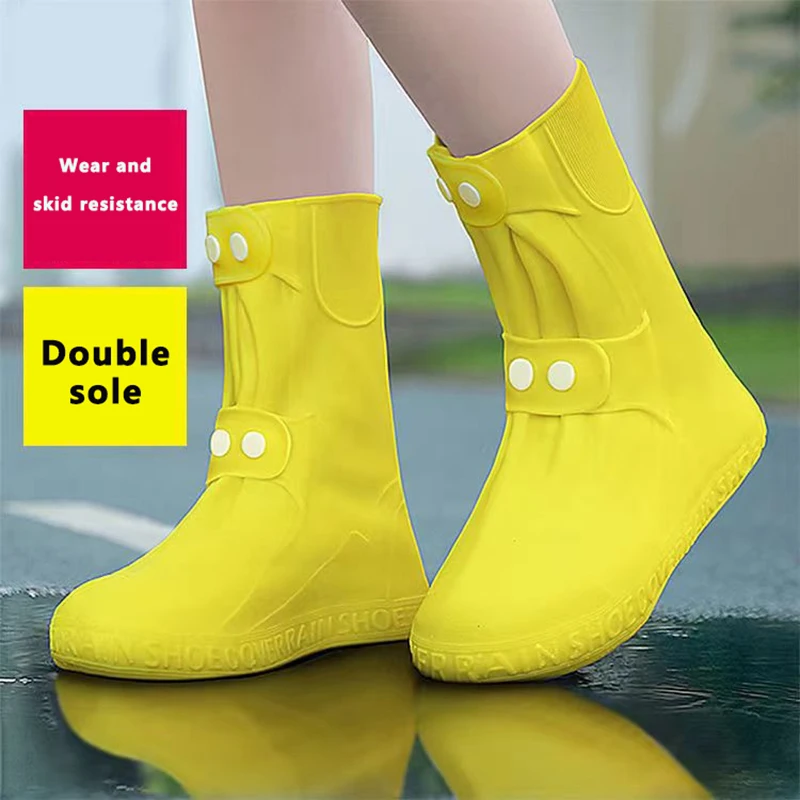 

1 Pair Waterproof Silicone Shoe Covers High Top Rain Boot Covers Thickened Wearable Footwear Outdoor Reusable Rain Boots