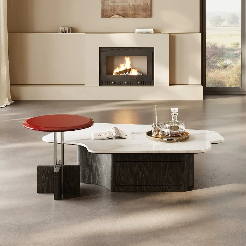 YJQ natural  stone coffee table Italian minimalist household living room special-shaped storage high-grade marble coffee table