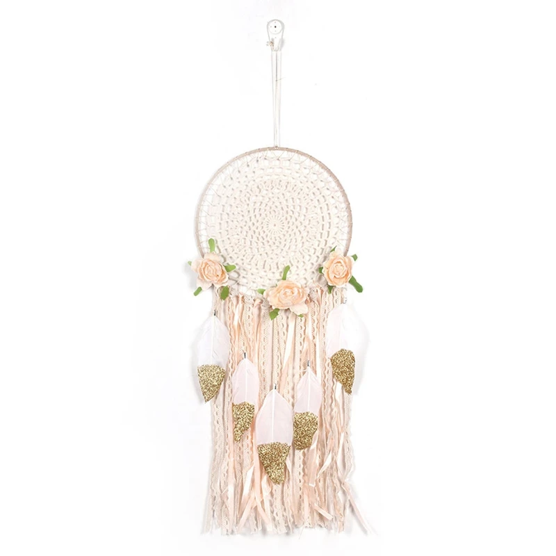 Woven Flower Feathers Dreamcatcher Boho Macrame Hanging Dream Catcher DIY Wind Chimes Wall Art Wedding Decoration