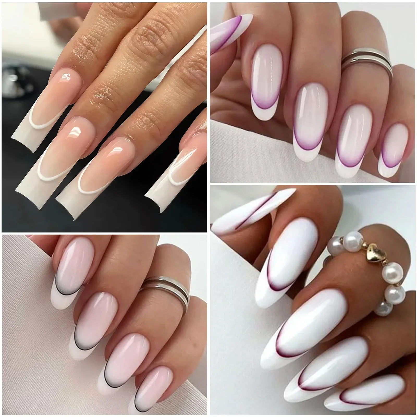 Adesivi per nail art francesi con design a linea di colori sfumati Adesivi per unghie autoadesivi