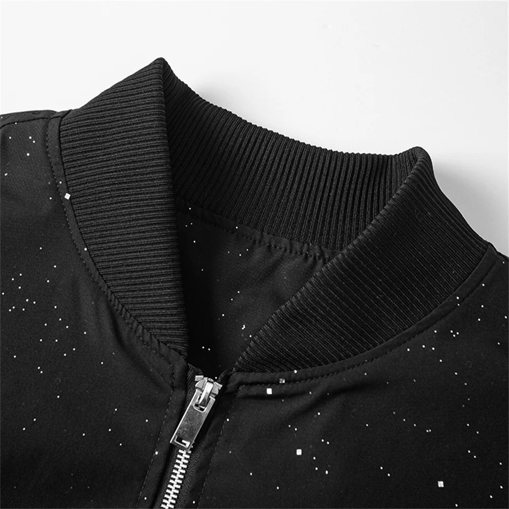 Giacca da uomo stampata con cerniera nera alla moda e a forma di stella, cappotto casual ampio retrò primaverile e autunnale, streetwear coreano
