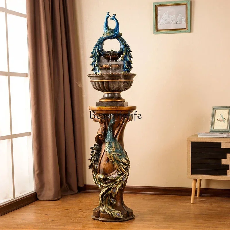 

New Chinese Style Living Room Decoration Peacock Light Luxury Lucky Water Floor Home Decoration