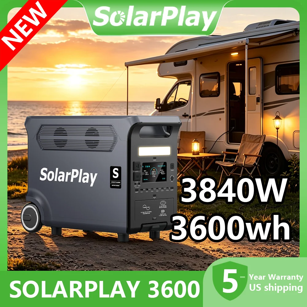 SolarPlay Q3600 Portable Power Station 3840Wh LiFePO4 Solar Generator 3600W Fast Charging UPS Backup Power for Home Emergency Camping RV Off-Grid Job Site Outdoor