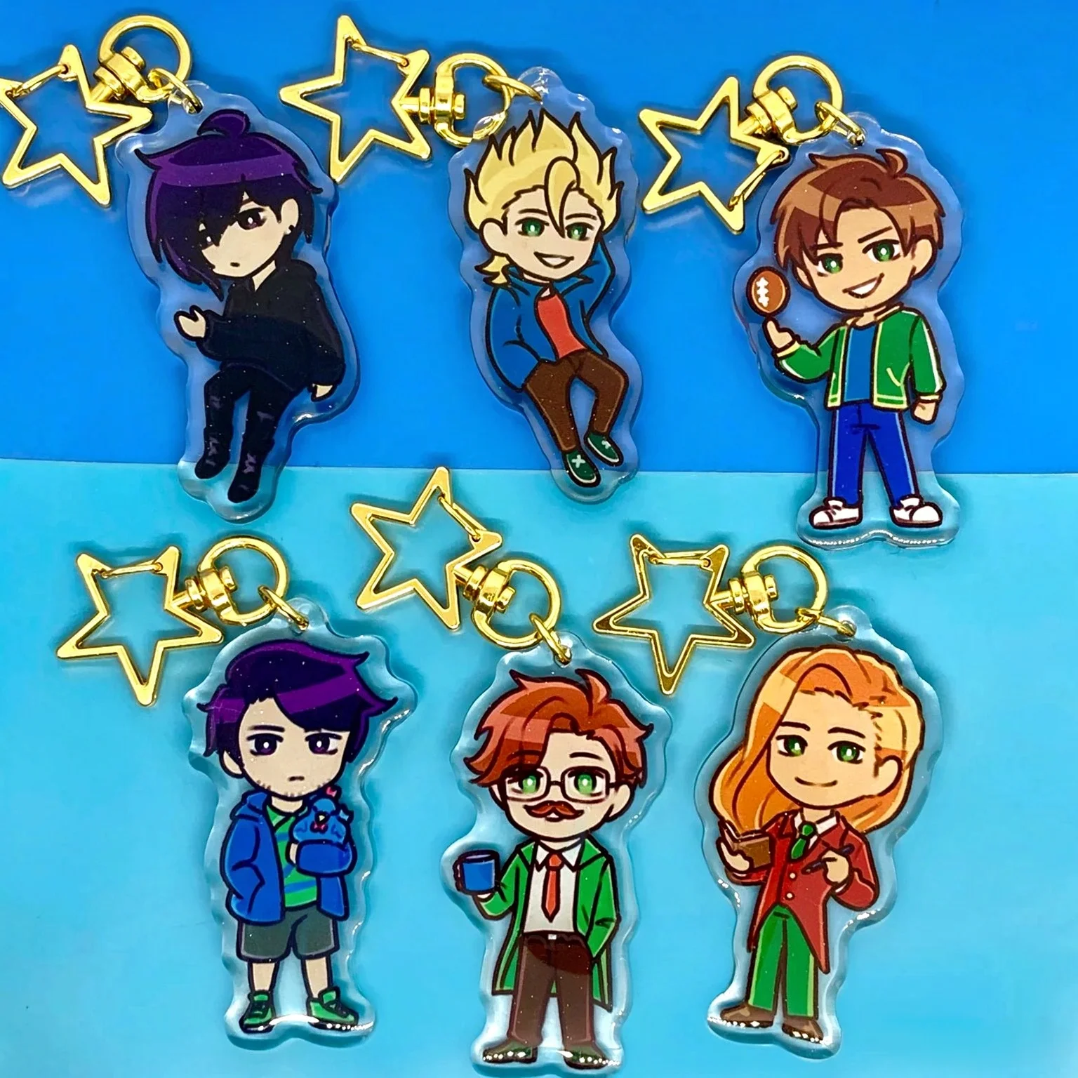 Stardew Valley Bachelor Acrylic Keychain Collectible Character Keyring for Sebastian Sam Alex Shane Harvey Elliott