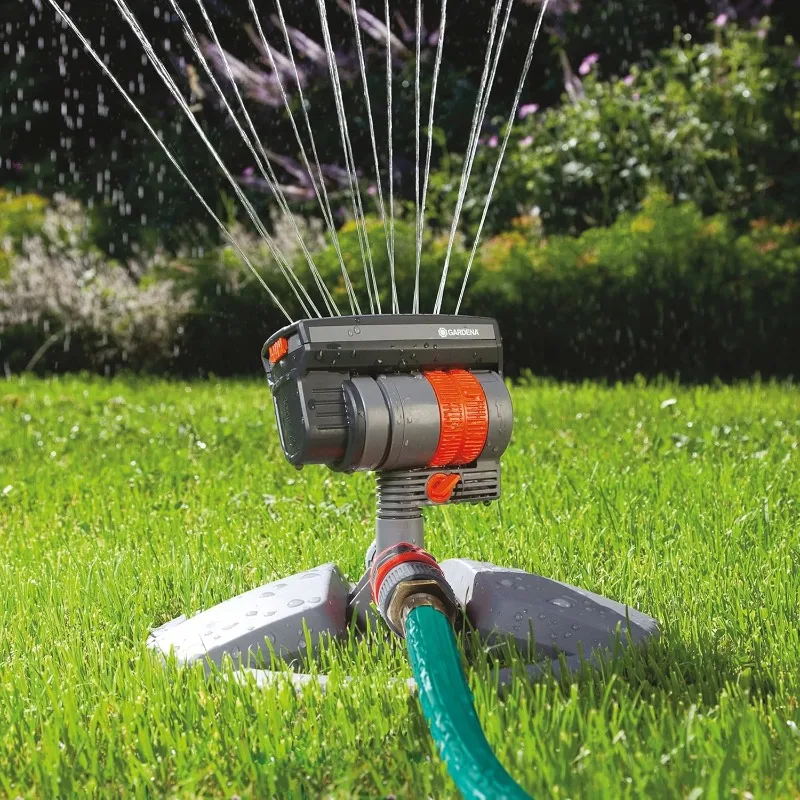 2300 Sq Ft, Fully Adjustable Sprinkler on weighted base for flexible, leak proof and precise watering, compatible with any hose