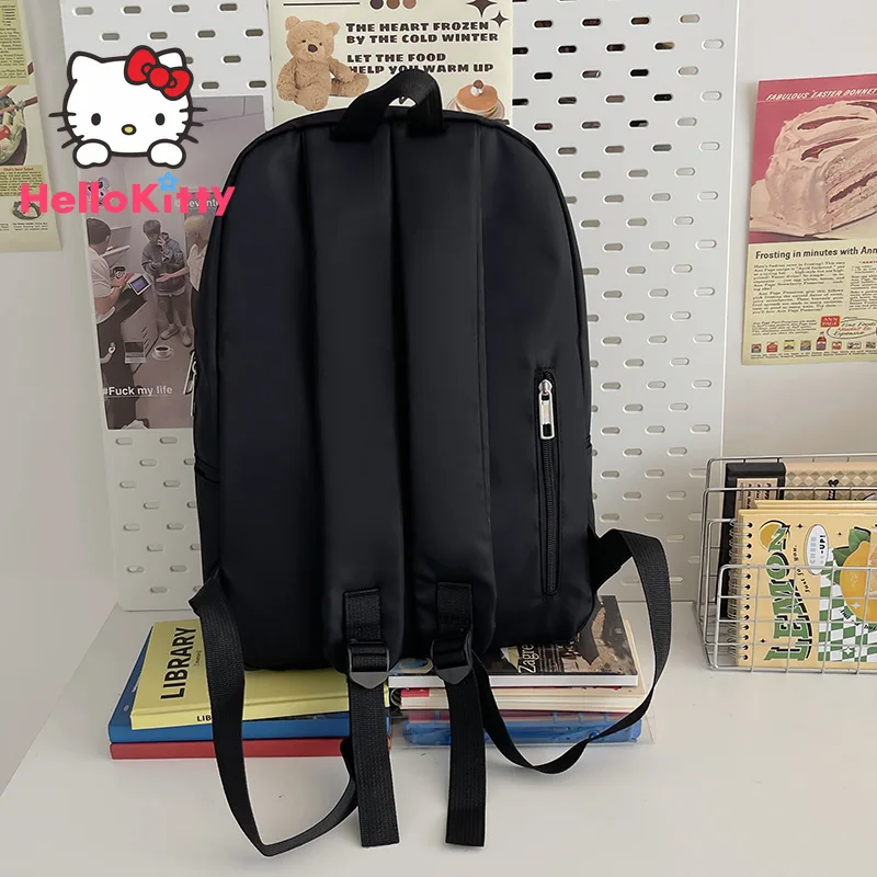 Mochila Kawaii Sanrio Hello Kitty, bonita mochila escolar bordada negra de Anime, bolso bandolera para mujer, regalo universitario Harajuku para niñas