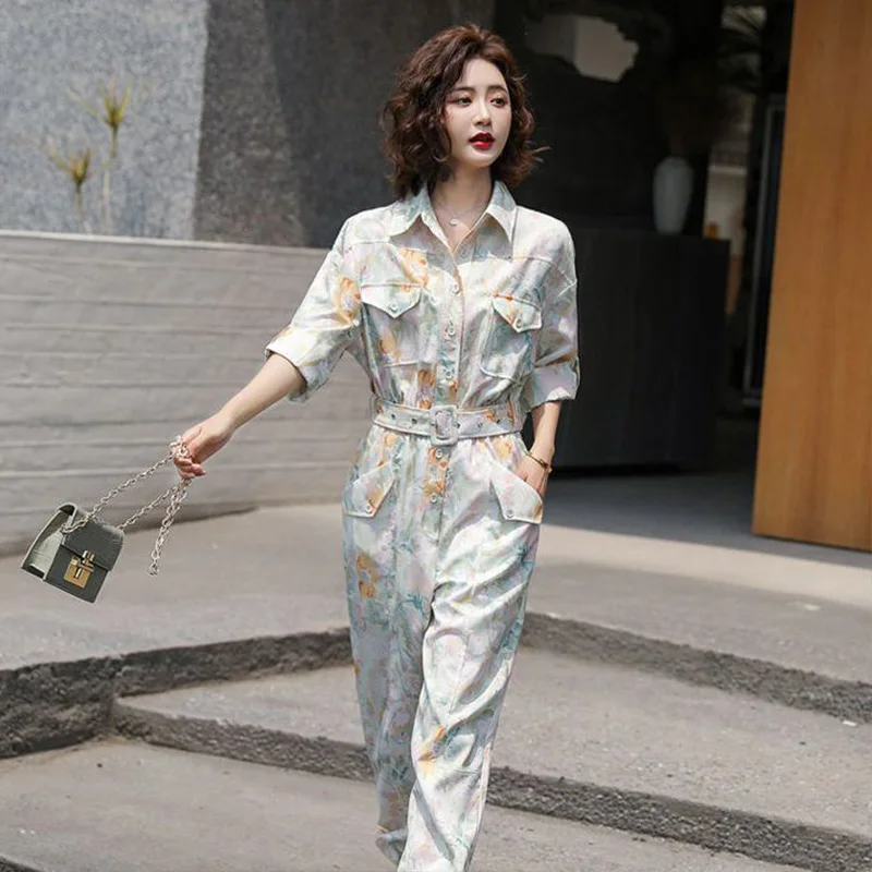 Women's Jumpsuit 2023 New Summer Thin Print Temperament Work Dress Jumpsuit Set Free Shipping Items Women Clothes for Women