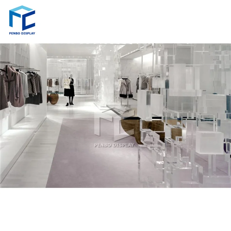 2025customized.Modern Cloth Showroom Interior Design Clothing Display Fixtures Garment Shelf Rack Display Clothing Shop