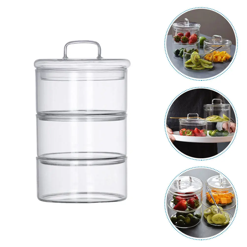 

1Set Glass Salad Bowl Transparent Stackable Food Keeper Bowl Refrigerator Storage Container Multi-Use Fruit Candy Holder