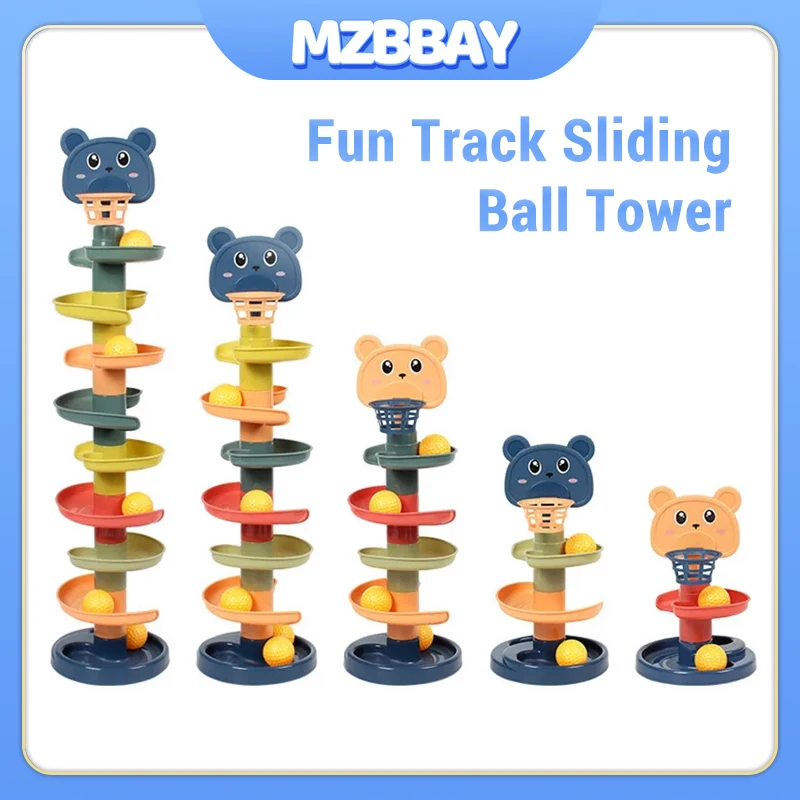 Montessori  Children Spin Track Toys Rolling Ball Pile Tower Children Early Educational Puzzle Toys Track Stacking Sliding Toys