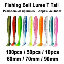 10pcs/50pcs/100pcs Easy Shiner Fishing Bait Soft Fish Lures Set Wobblers T Tail 60mm 70mm 90mm Used For Bass Trout Pike Walleye