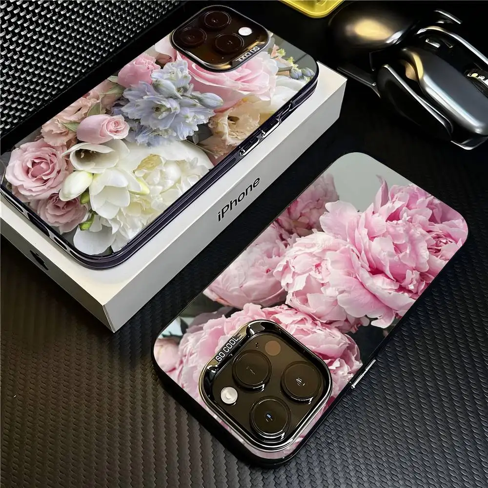

Elegant Peony Flower Phone Case For IPhone 17 16 15 14 13 12 11 Pro Max Plus Color Silver Cover