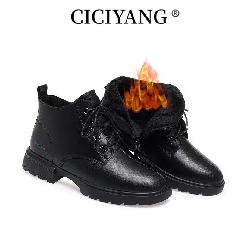 

CICIYANG Women's Winter Shoes Boots High-heel Platform 2023 New Genuine Leather Women's Ankle Boots Wool Marton Boots Women