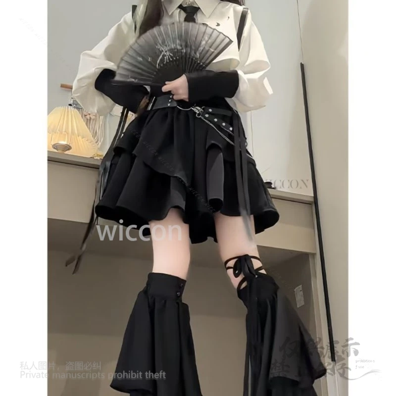 

Jirai Kei Style Sweet Lace Up Тонкая рубашка Subculture с высокой талией Бандажная юбка Y2K Тонкая однотонная уличная одежда Готическое платье Jk для девочек