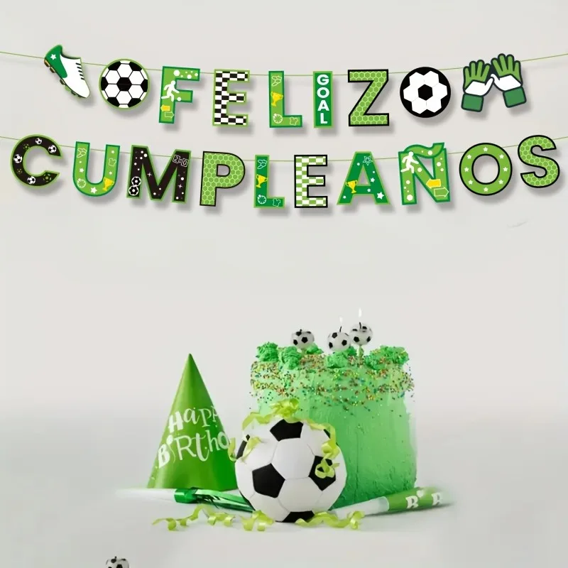 Feliz Cumpleanos Banner, Spanische Fußball-Themen-Girlande mit Fußball, Stollenschuhe und Handschuhen für Jungen-Partydekoration – Detail 5