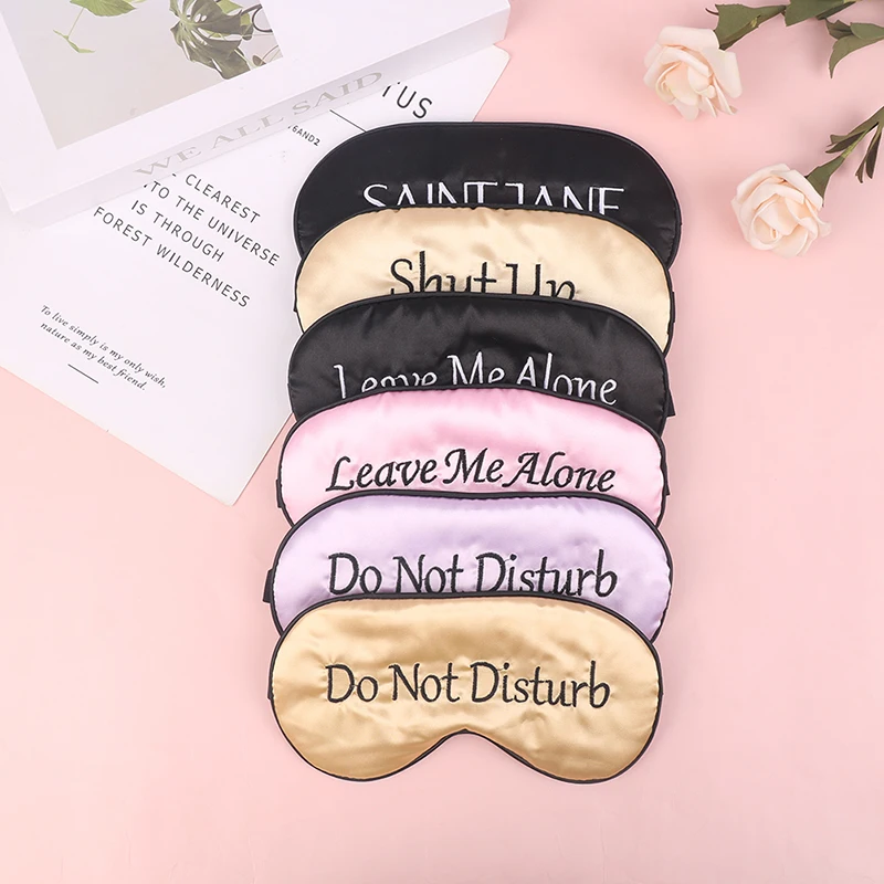 Funny Embroidered Silk Sleep Mask Adjusting Button Travel Ventilation Sleeping Mask Letter Pattern Eye Patches For Sleeping Aid