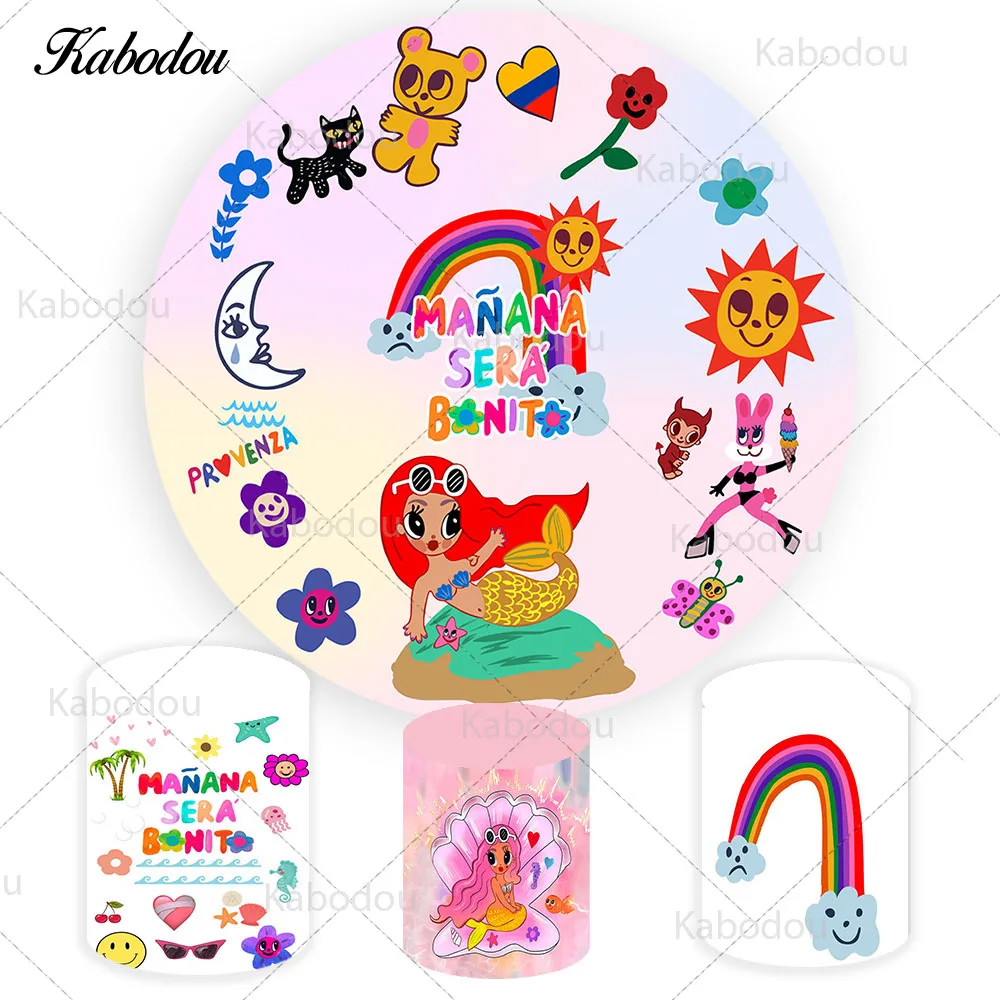 

Manana Sera Bonito Circle Photo Backdrop Kids Birthday Baby Shower Colorful Girls Round Photography Background Cylinder Covers