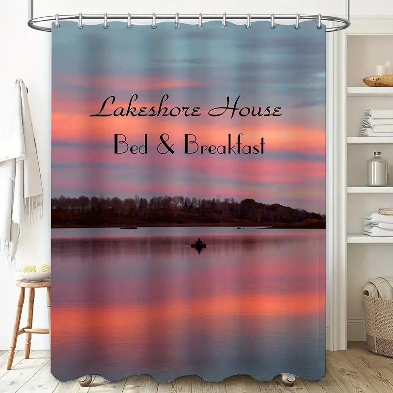 Stunning Lakeside Sunset Shower Curtain for Home Decor Bedroom