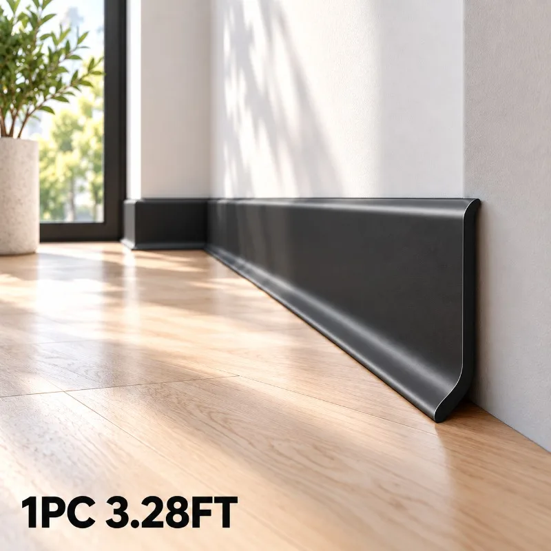 1PC 1M/39.37IN PVC 8CM Wide Flexible Wall Base Molding Self Adhesive Skirting Board Trim for Interior Renovation DIY Home Decor