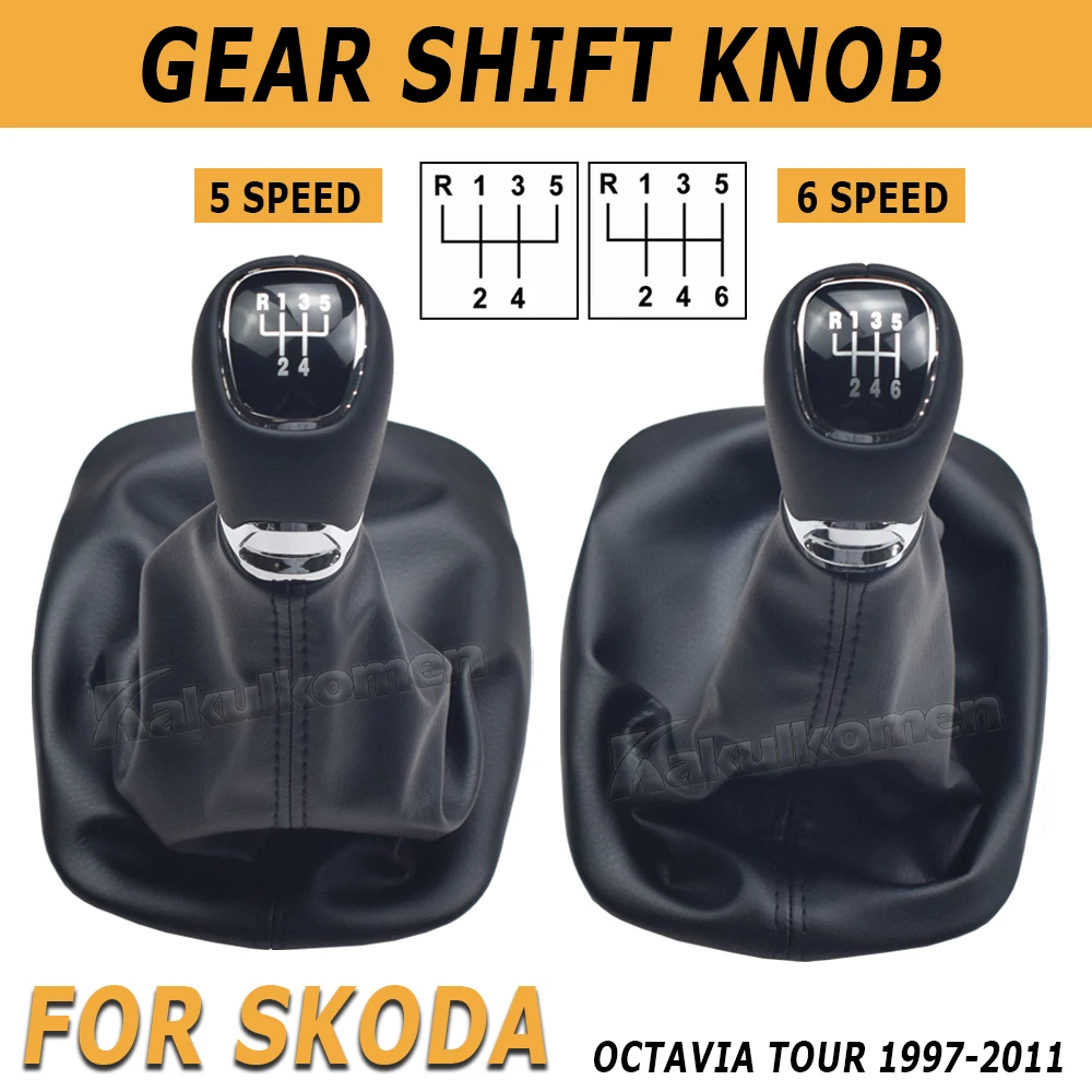 5/6 Speed Manual Gear Shift Knob Lever Pen Black Gaiter Boot Cover Case For Skoda Octavia A4 Tour 1997-2011 Car Accessories 23mm