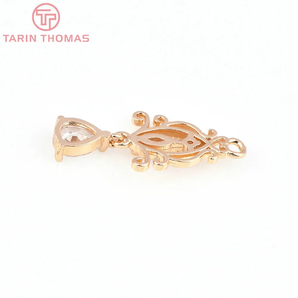 (7779) 6PCS 11.5x27MM 24K Gold Color Brass with Zircon Auspicious Knot Charms Pendants High Quality DIY Jewelry Findings