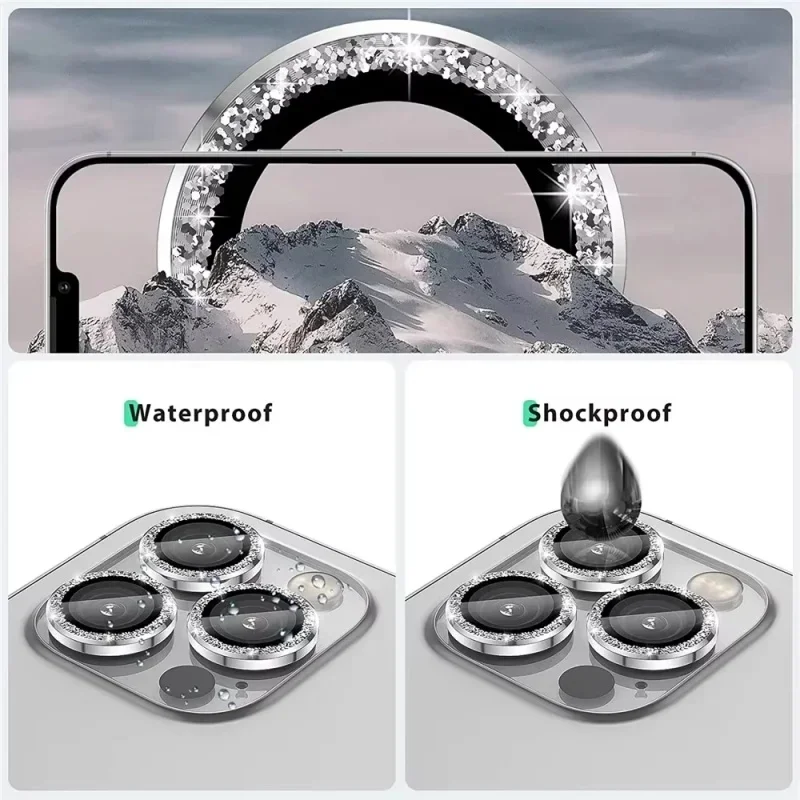 아이폰 16 프로 맥스 16Pro 16Plus 다이아몬드 카메라 렌즈 유리 아이폰 15ProMax 빛나는 금속 렌즈 커버에 대 한 2-3Pcs 렌즈 보호대